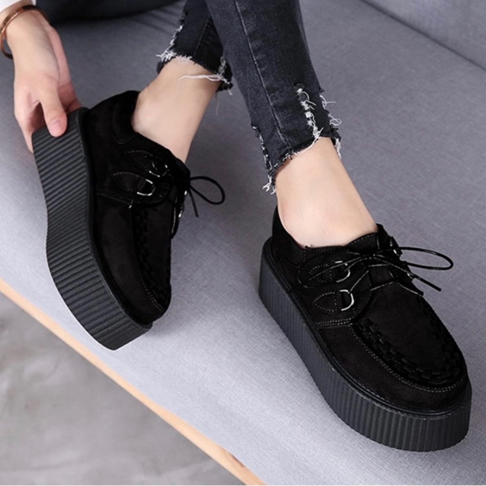 RoseG Women's Creepers Suede Platform Flats Oxford Punk Casual Shoes sz 5